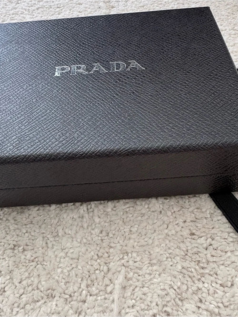 Prada Navy and silver Textured Saffiano Gift box and elastic